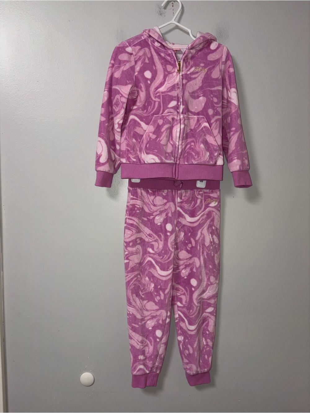 Juicy Couture Pink White Marble Swirl Velour Track Set Jacket & Joggers 4T